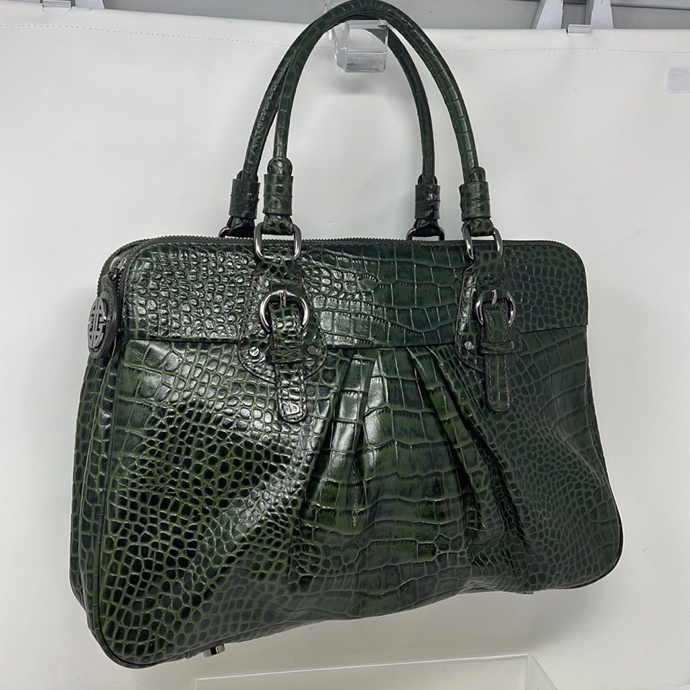 Antonio Melani Green Leather Croc Embossed Handbag Satchel